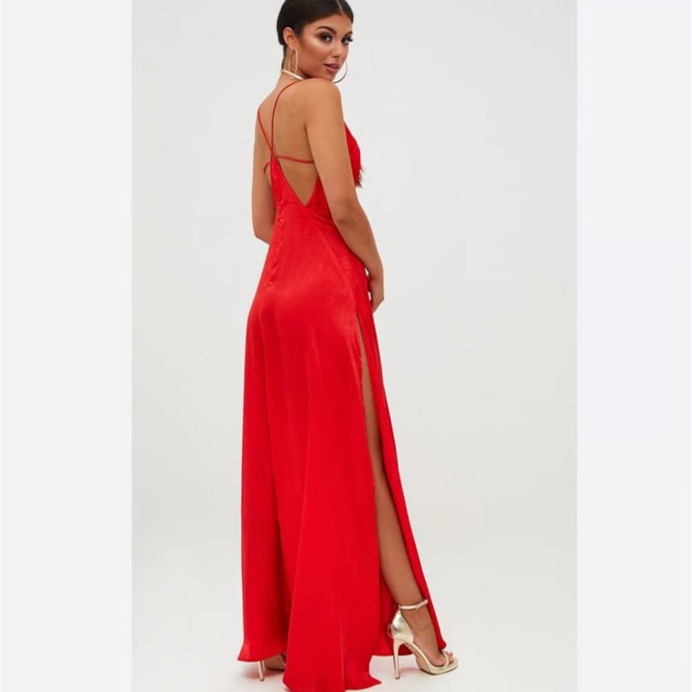 PrettyLittleThing Red Backless Maxi Dress